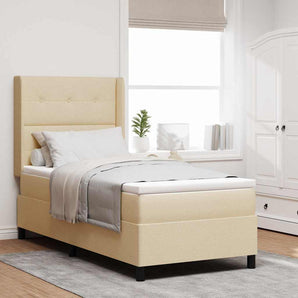 Pat cu arc LED cu pernă cu headboard Crem 100 x 200 cm țesătură