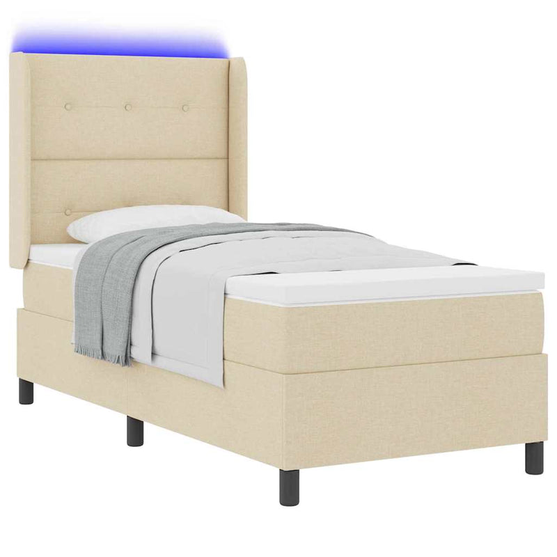 Pat cu arc LED cu pernă cu headboard Crem 100 x 200 cm țesătură