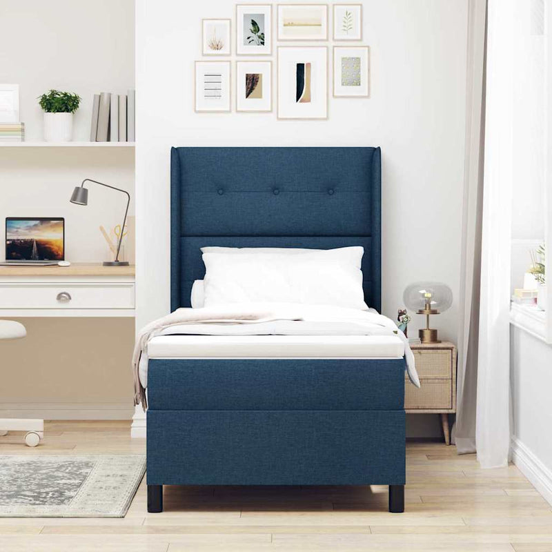 Pat cu arc LED cu headboard albastru 100 x 200 cm țesătură