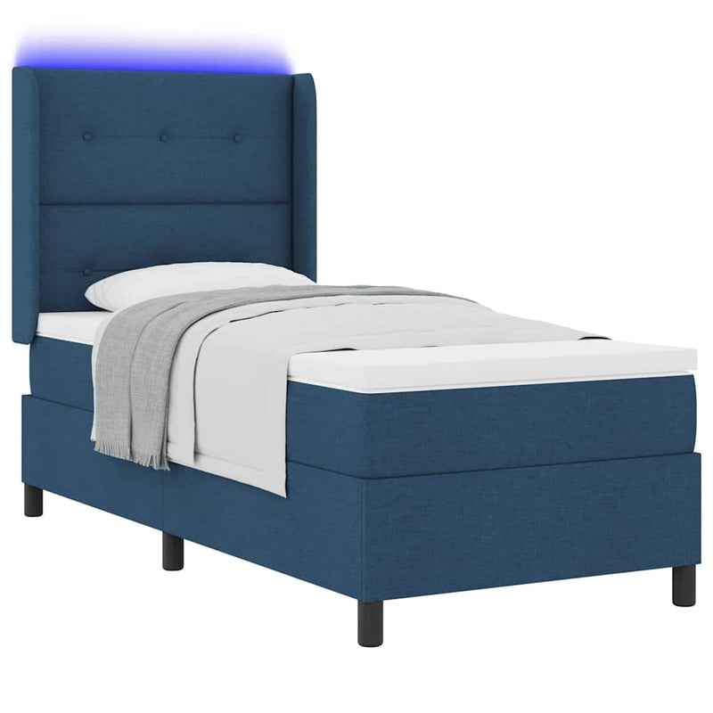 Pat cu arc LED cu headboard albastru 100 x 200 cm țesătură