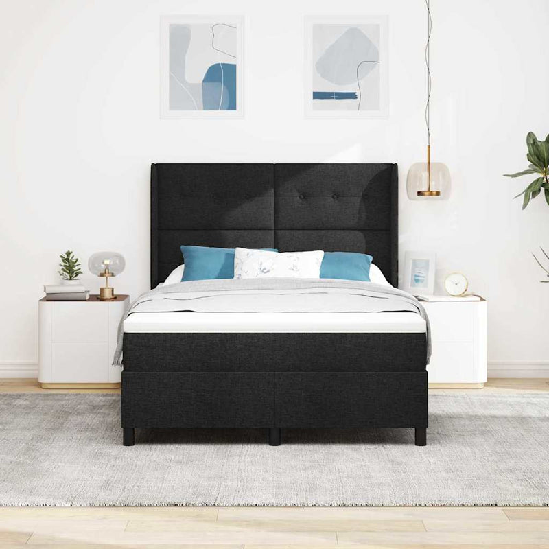 Pat cu arc LED cu headboard Negru 140 x 190 cm țesătură