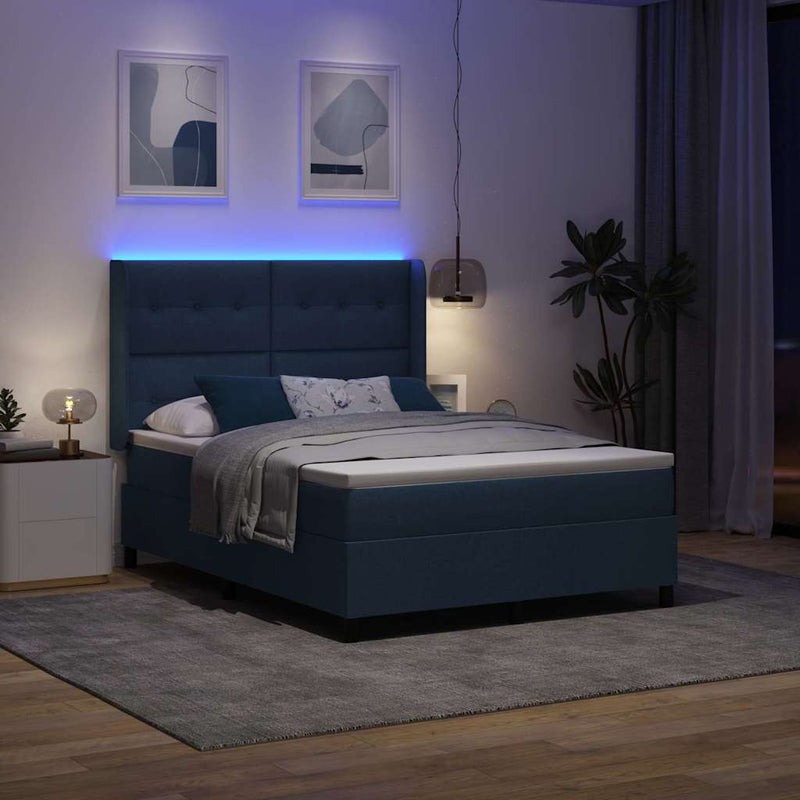 Pat cu arc LED cu headboard albastru 140 x 190 cm țesătură