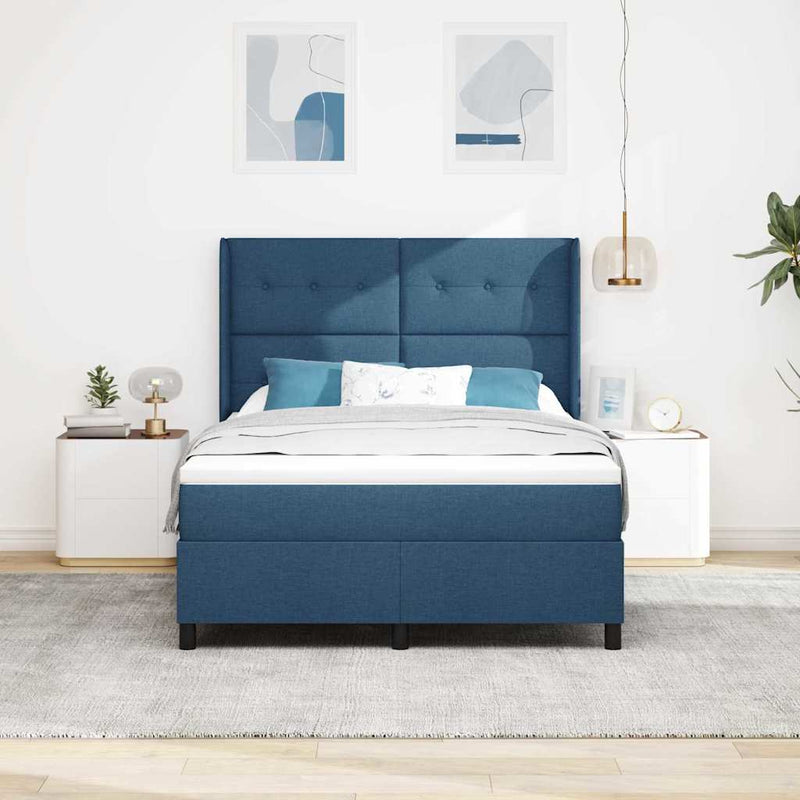 Pat cu arc LED cu headboard albastru 140 x 190 cm țesătură
