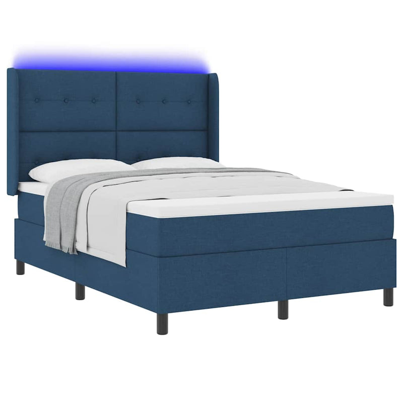 Pat cu arc LED cu headboard albastru 140 x 190 cm țesătură