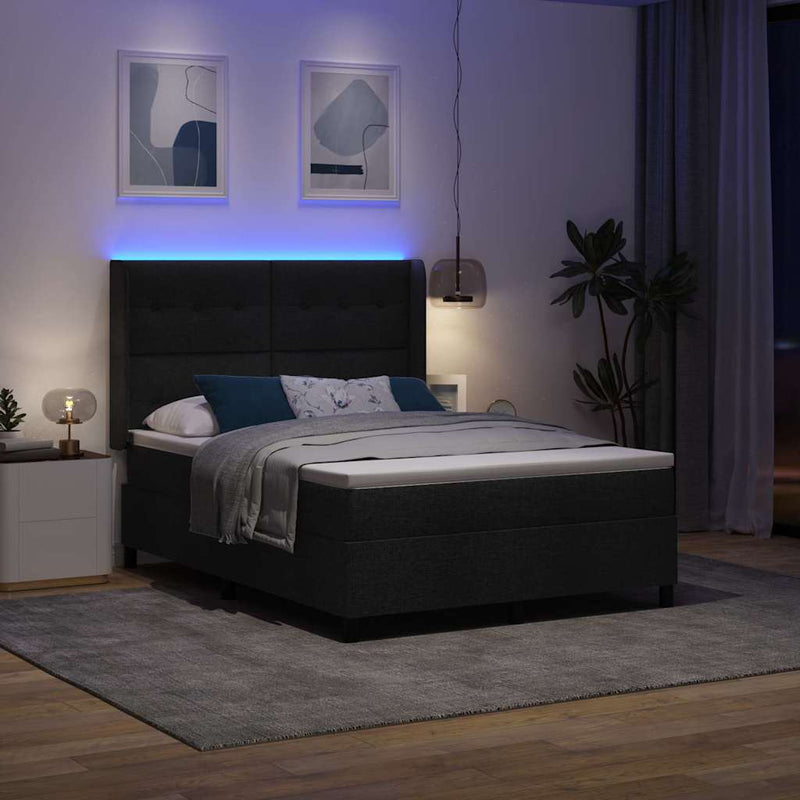 Pat cu arc LED cu headboard Negru 140 x 200 cm țesătură