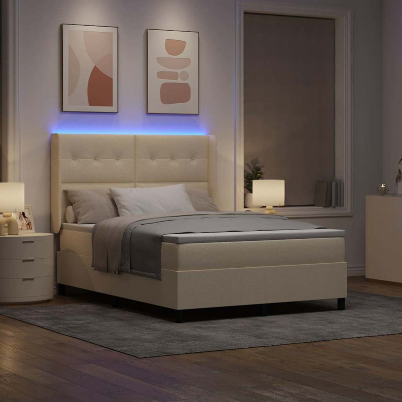 Pat cu arc LED cu headboard Crem 140 x 200 cm țesătură