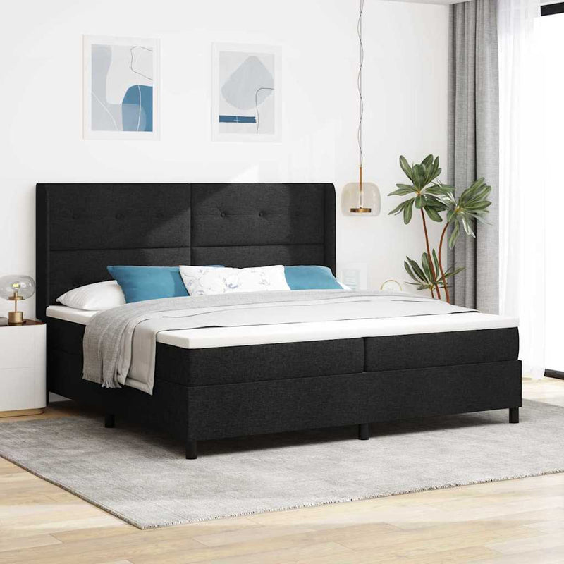Pat cu arc LED cu headboard Negru 200 x 200 cm țesătură