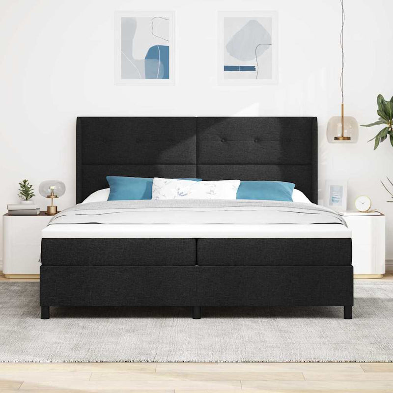 Pat cu arc LED cu headboard Negru 200 x 200 cm țesătură