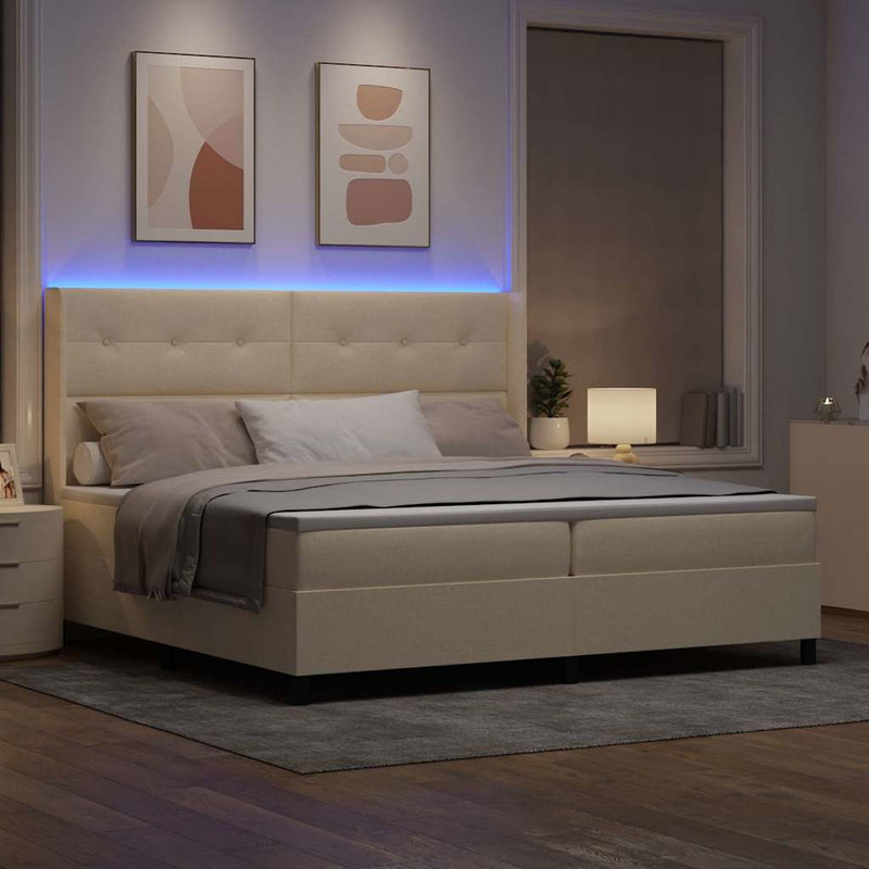 Pat cu arc LED cu headboard Crem 200 x 200 cm țesătură