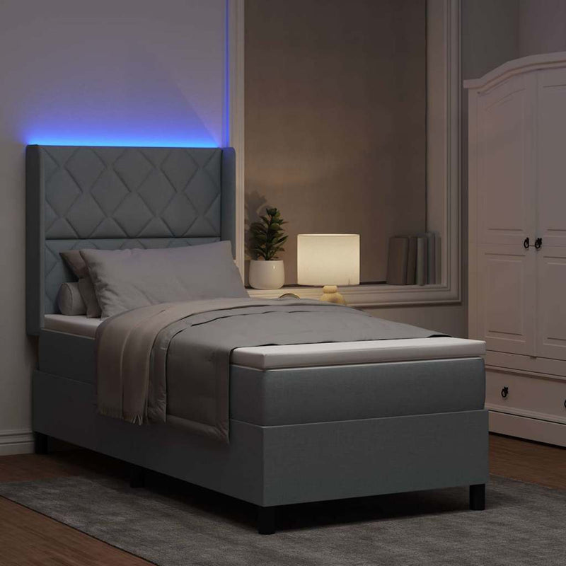 Pat cu arc LED cu headboard Gri deschis 90 x 200 cm țesătură