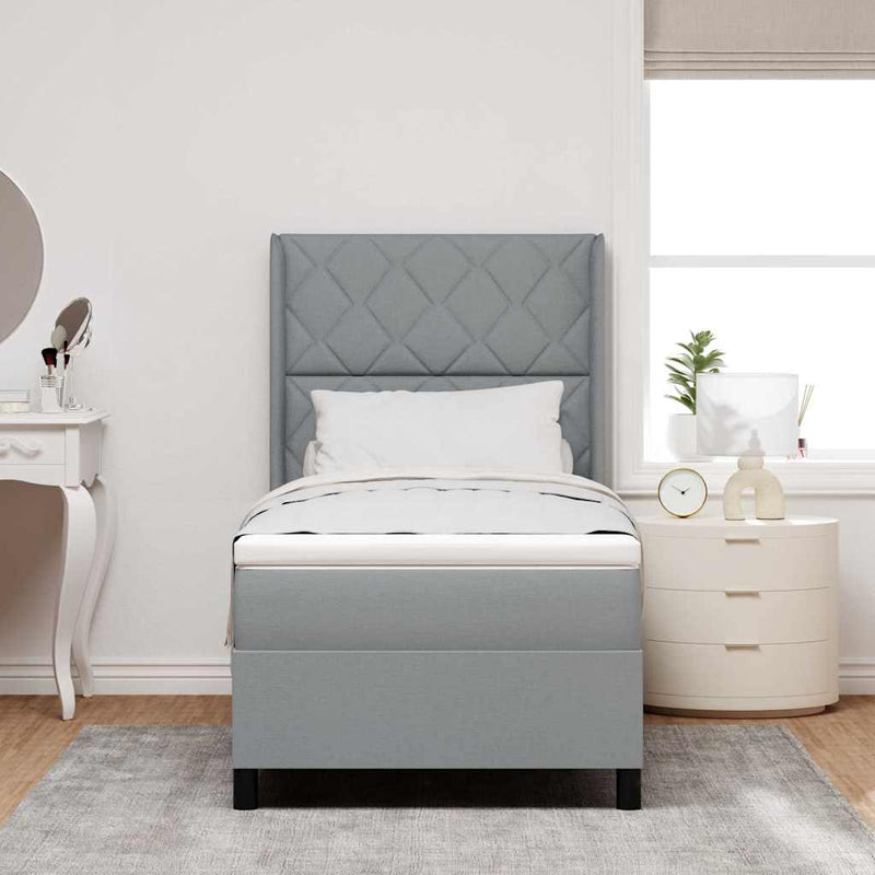 Pat cu arc LED cu headboard Gri deschis 90 x 200 cm țesătură