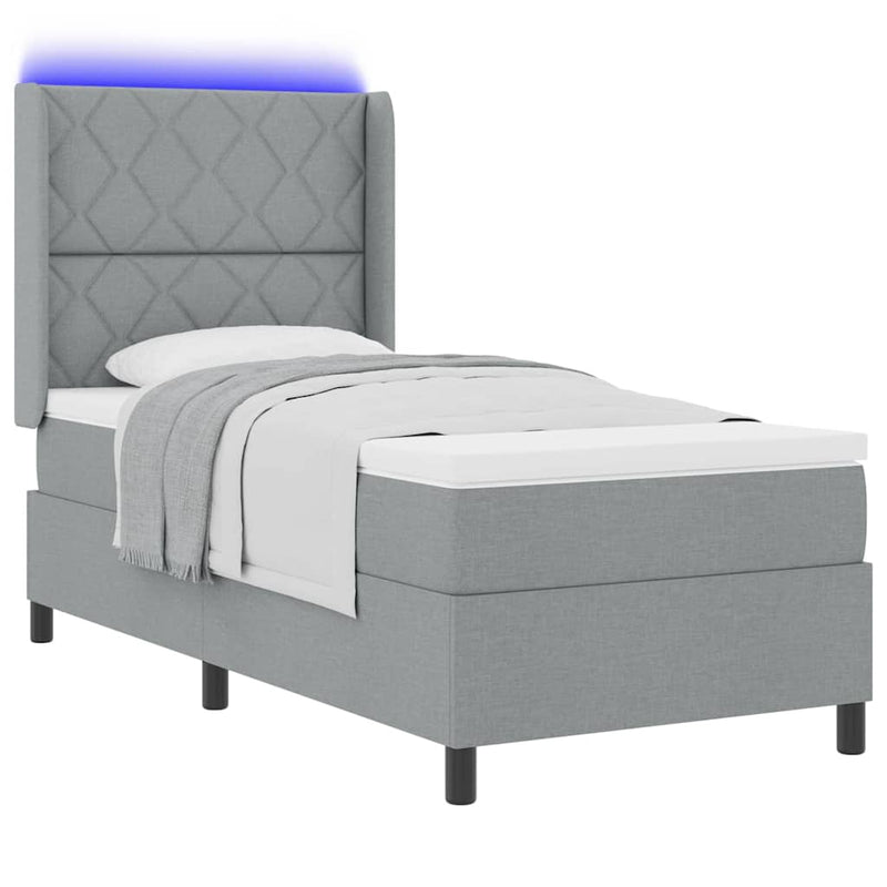 Pat cu arc LED cu headboard Gri deschis 90 x 200 cm țesătură