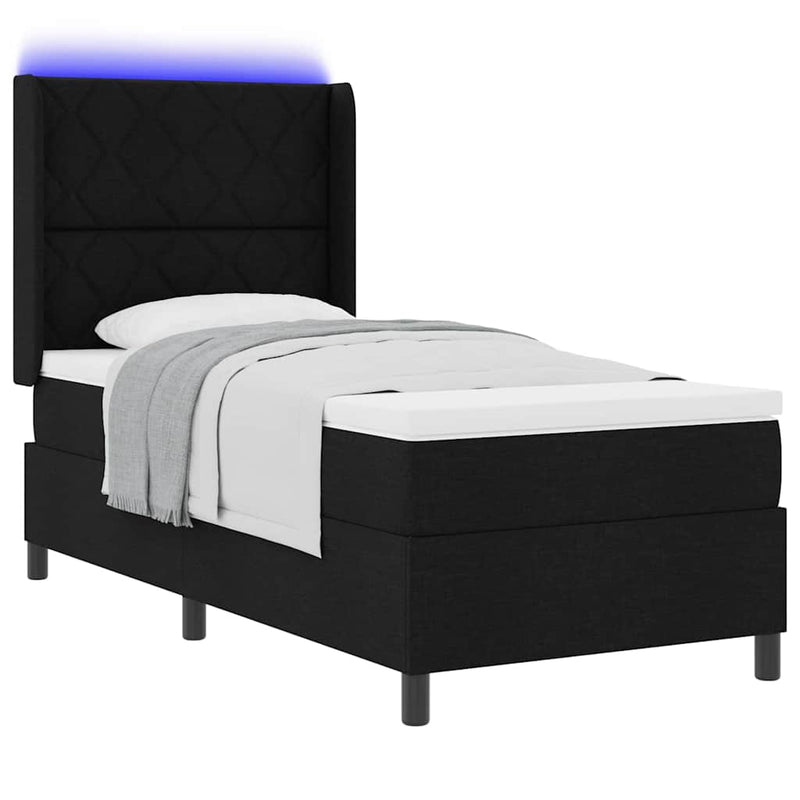 Pat cu arc LED cu headboard Negru 100 x 200 cm țesătură