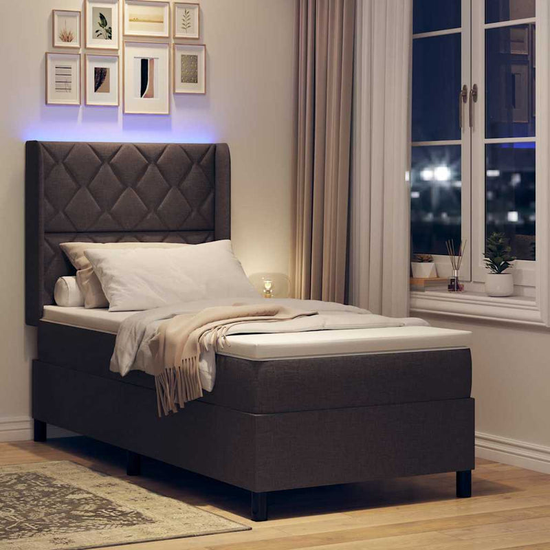 Pat cu arc LED cu headboard Maro închis 100 x 200 cm țesătură