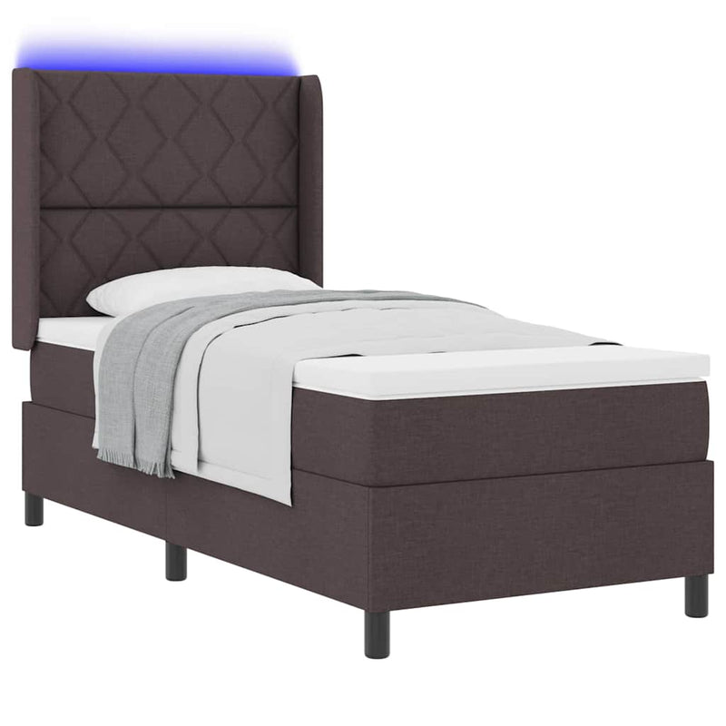 Pat cu arc LED cu headboard Maro închis 100 x 200 cm țesătură