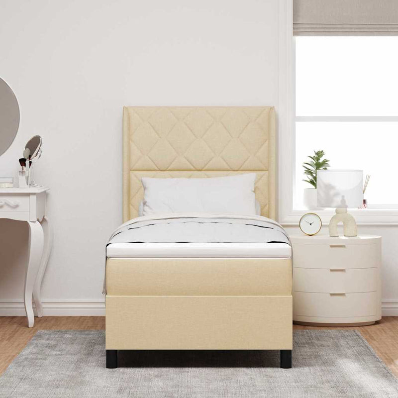 Pat cu arc LED cu headboard Crem 100 x 200 cm țesătură