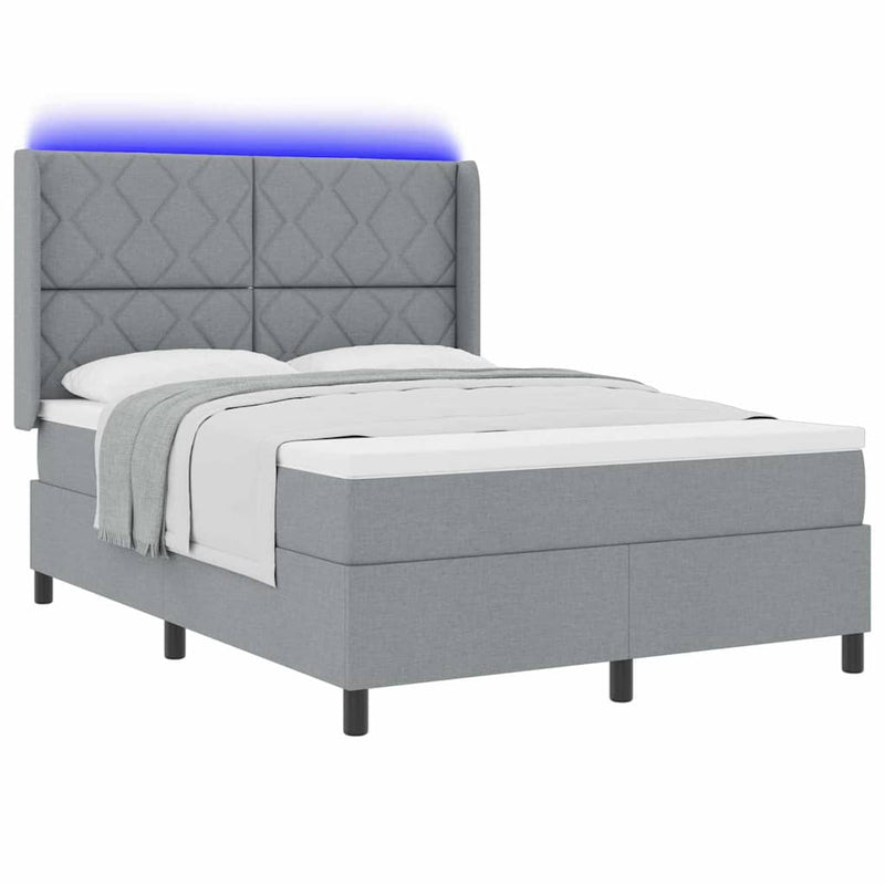 Pat cu arc LED cu headboard Gri deschis 140 x 190 cm țesătură