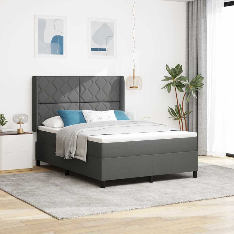 Pat cu arc LED cu headboard Gri închis 140 x 190 cm țesătură