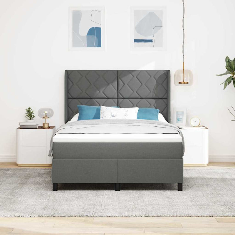 Pat cu arc LED cu headboard Gri închis 140 x 190 cm țesătură