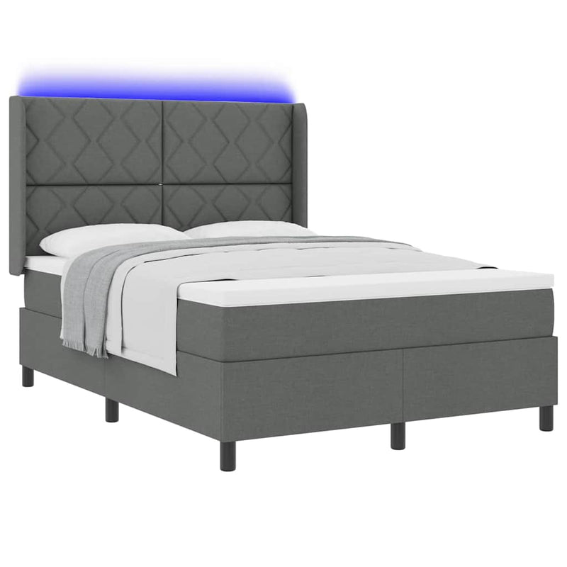 Pat cu arc LED cu headboard Gri închis 140 x 190 cm țesătură