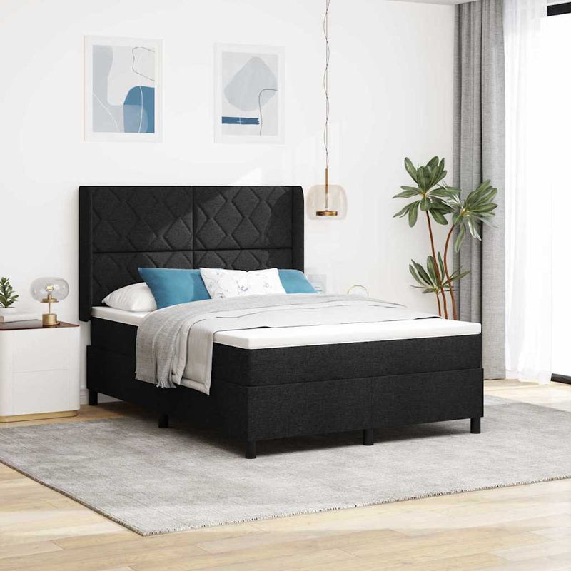 Pat cu arc LED cu headboard Negru 140 x 190 cm țesătură