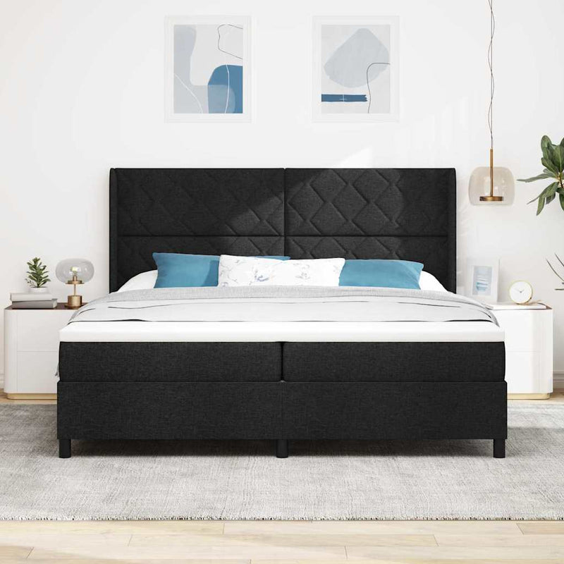 Pat cu arc LED cu headboard Negru 200 x 200 cm țesătură
