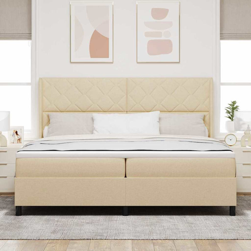 Pat cu arc LED cu headboard Crem 200 x 200 cm țesătură
