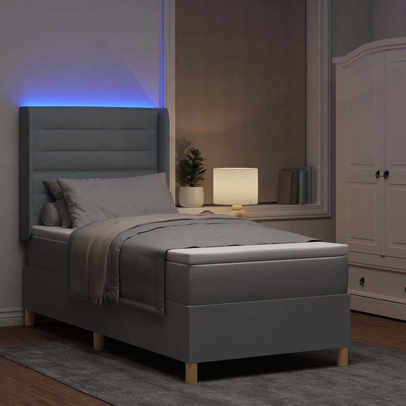 Pat cu arcuri cu benzi LED Gri deschis 100 x 200 cm țesătură
