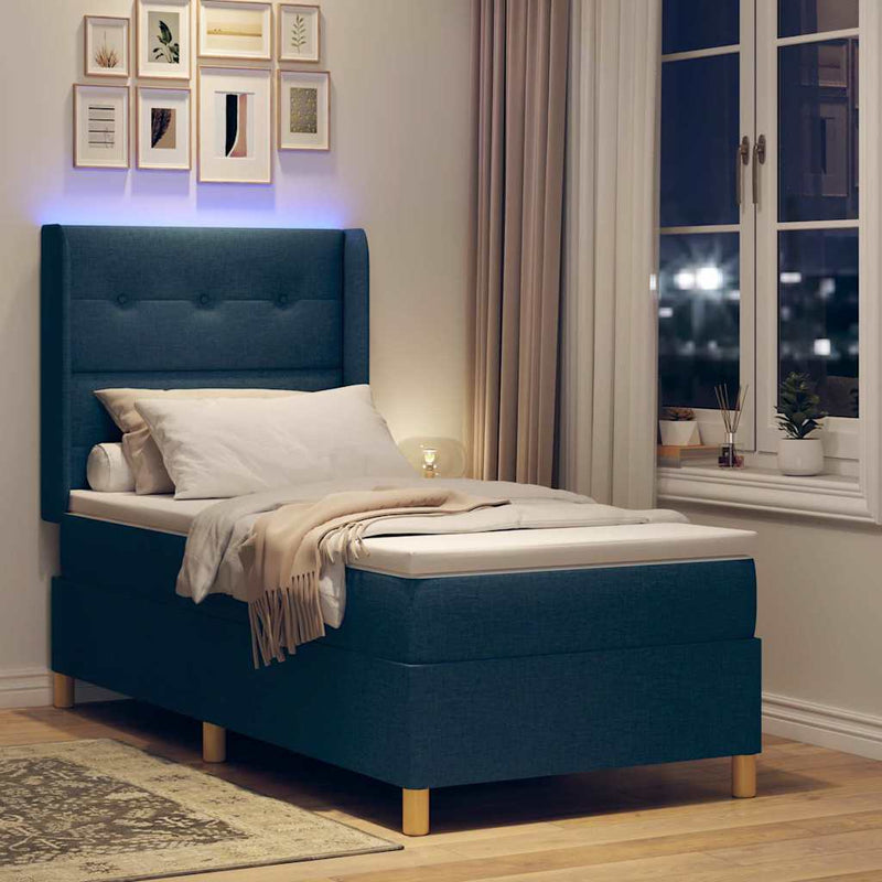 Pat cu arcuri cu benzi LED albastru 100 x 200 cm țesătură