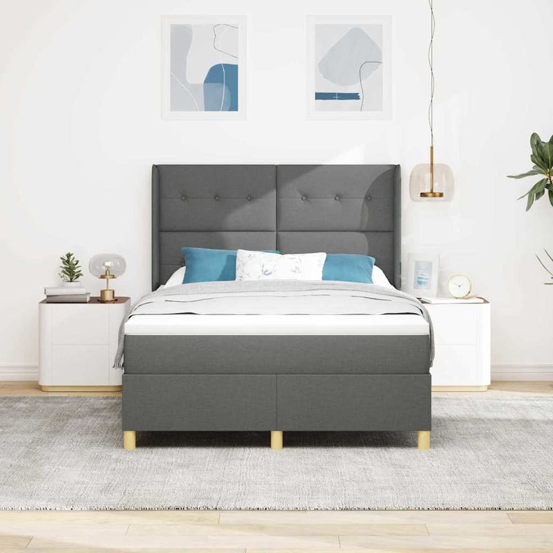 Pat cu arcuri cu benzi LED Gri 140 x 190 cm țesătură