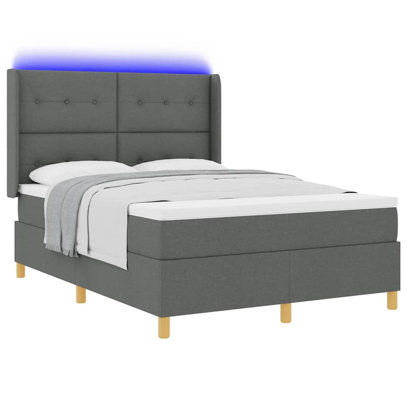 Pat cu arcuri cu benzi LED Gri 140 x 190 cm țesătură