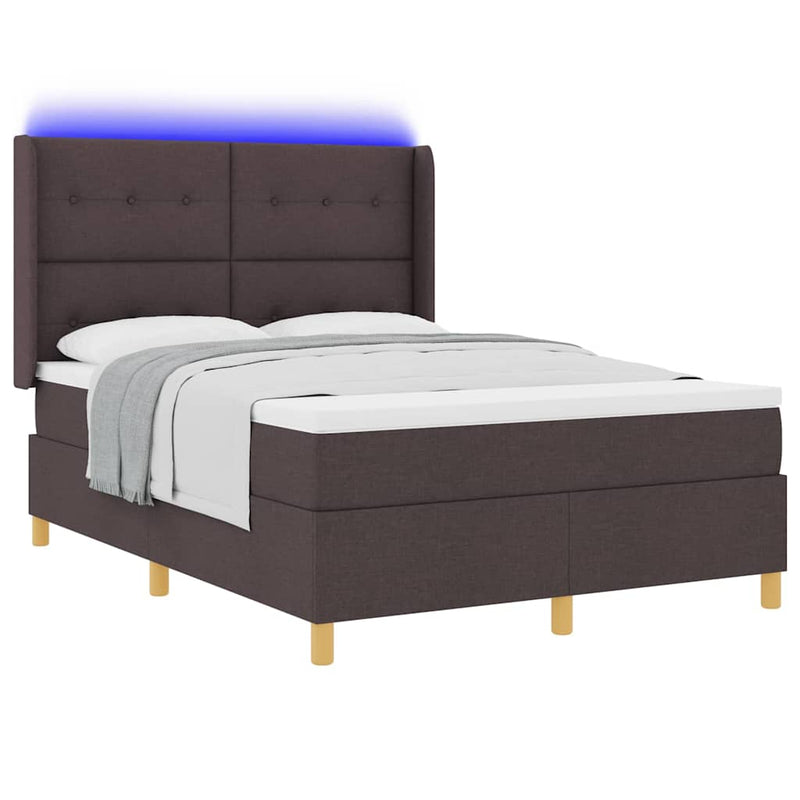 Pat cu arcuri cu benzi LED Maro 140 x 200 cm țesătură