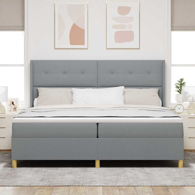 Pat cu arcuri cu benzi LED Gri deschis 200 x 200 cm țesătură