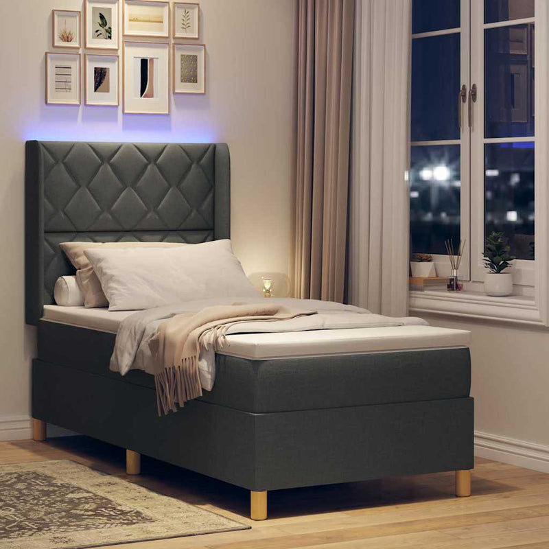 Pat cu arcuri cu benzi LED Gri 90 x 200 cm țesătură