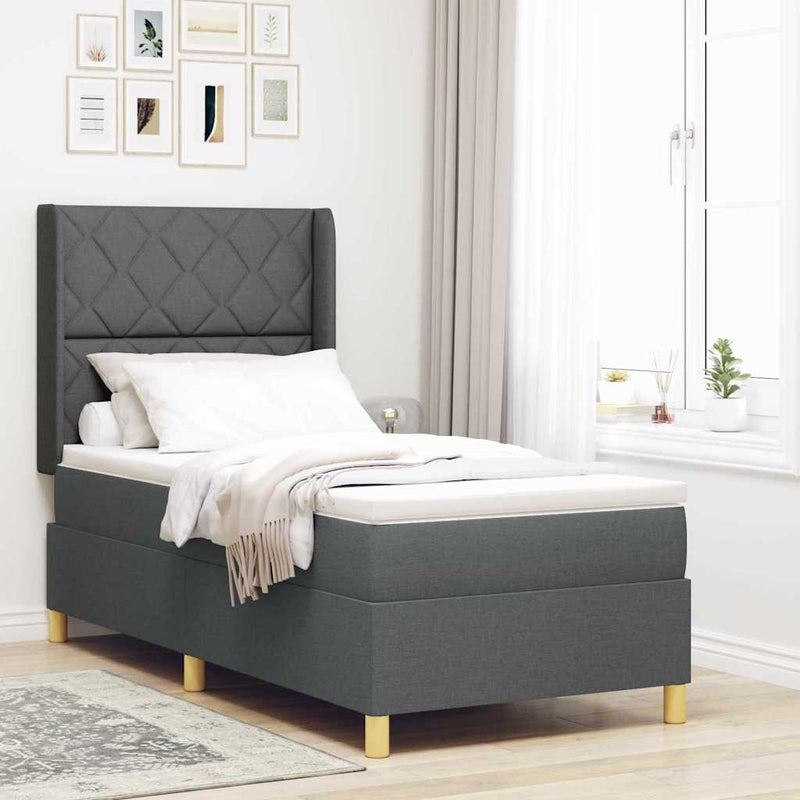 Pat cu arcuri cu benzi LED Gri 90 x 200 cm țesătură