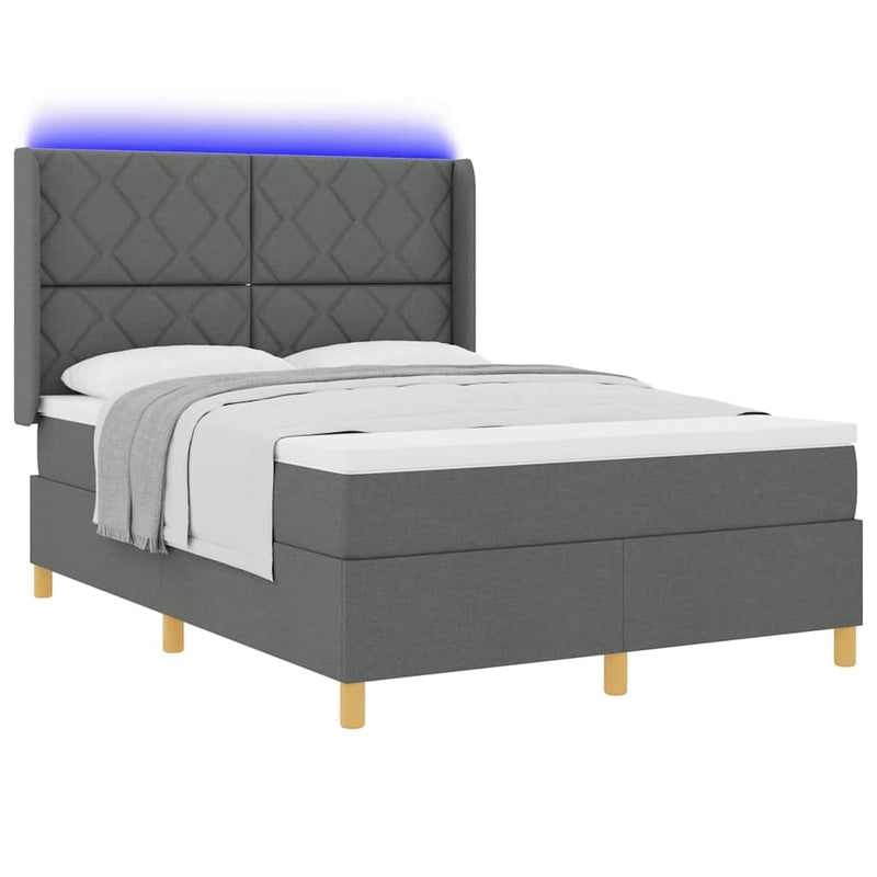 Pat cu arcuri cu benzi LED Gri 140 x 200 cm țesătură