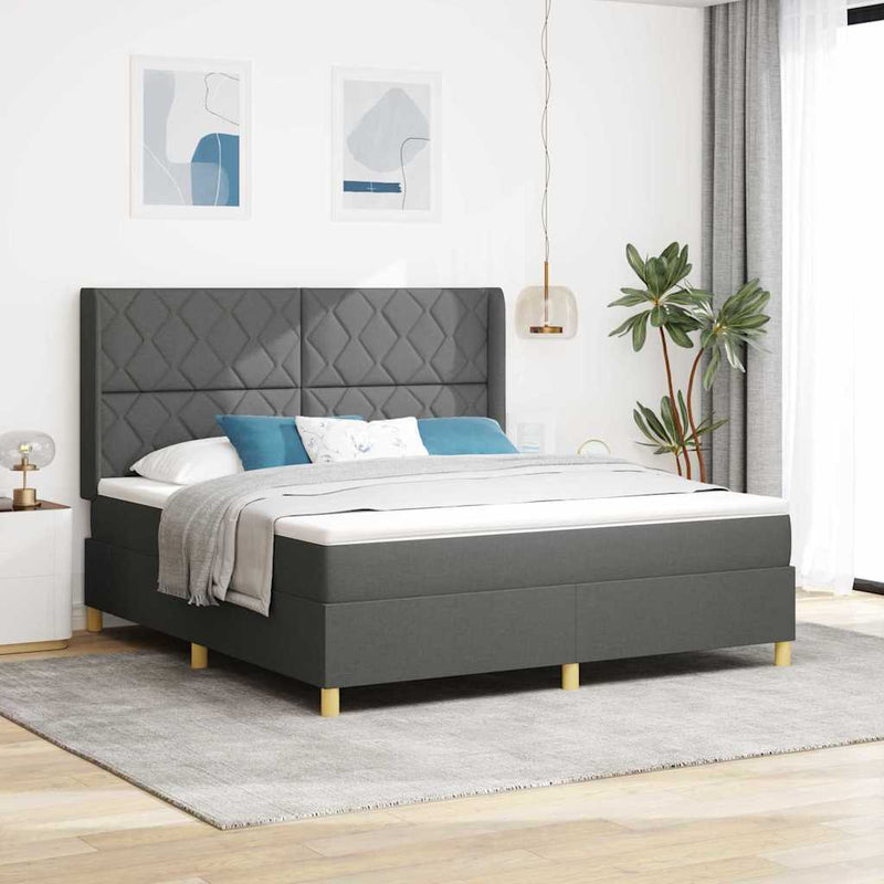 Pat cu arcuri cu benzi LED Gri 180 x 200 cm țesătură