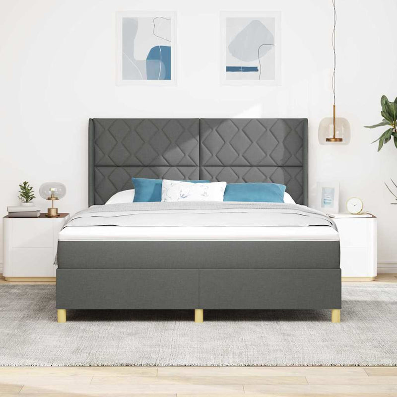 Pat cu arcuri cu benzi LED Gri 180 x 200 cm țesătură