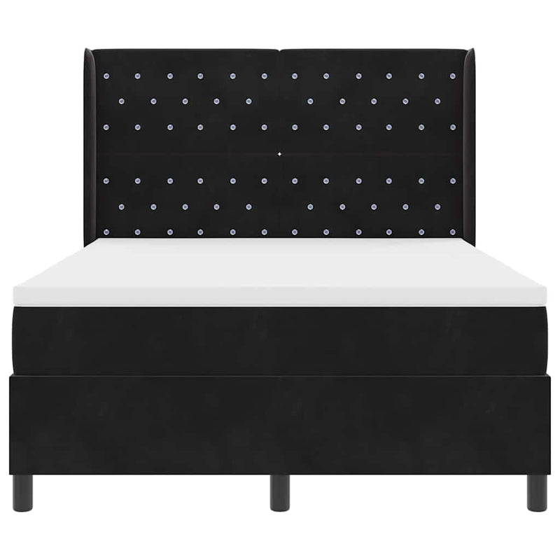 Pat cu arcuri cu benzi LED Negru 140 x 200 cm Catifea