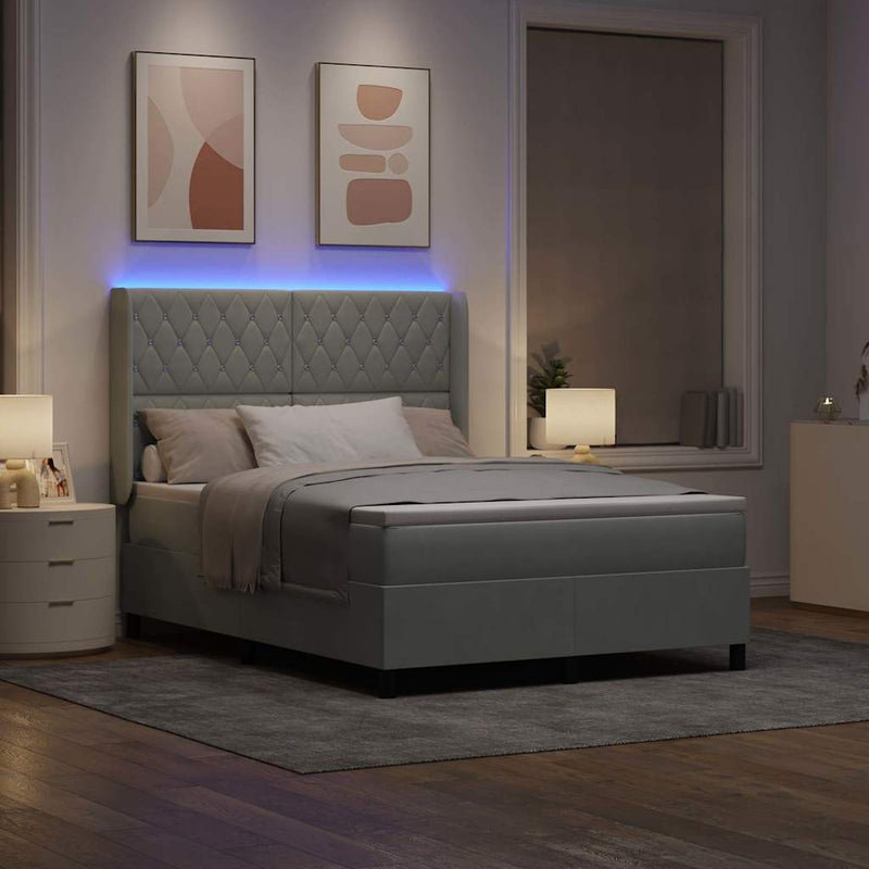 Pat cu arcuri cu saltea cu led Gri deschis 160 x 200 cm Catifea