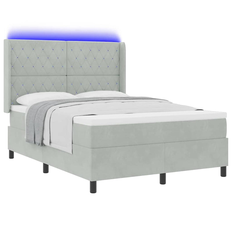 Pat cu arcuri cu saltea cu led Gri deschis 160 x 200 cm Catifea