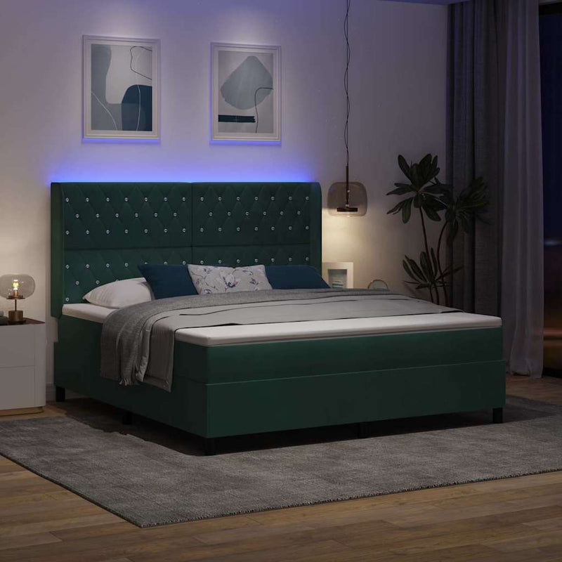 Pat cu arcuri cu saltea Verde închis 180 x 200 cm Catifea