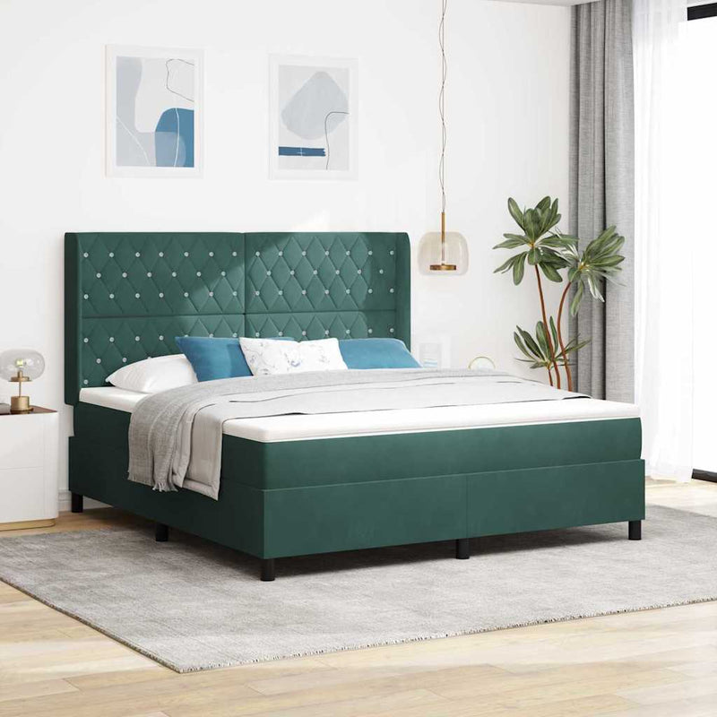 Pat cu arcuri cu saltea Verde închis 180 x 200 cm Catifea