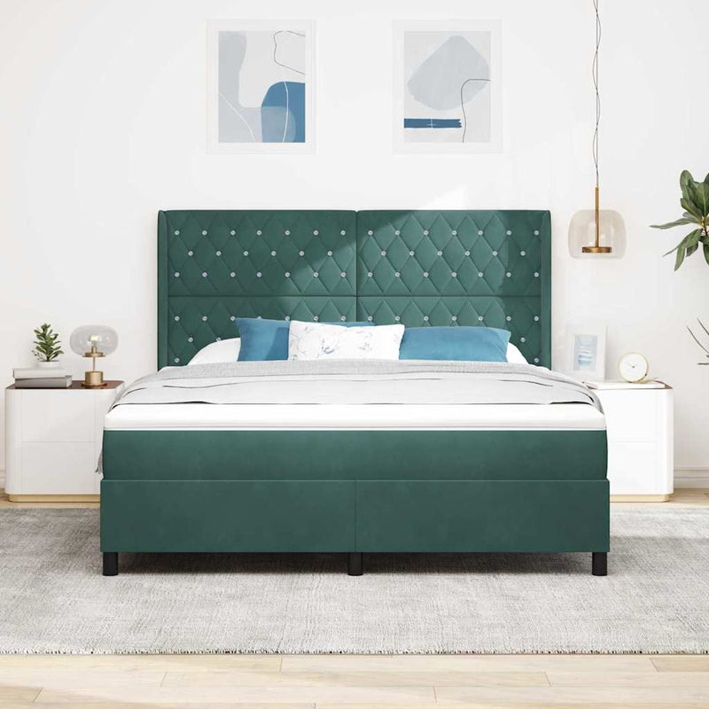 Pat cu arcuri cu saltea Verde închis 180 x 200 cm Catifea