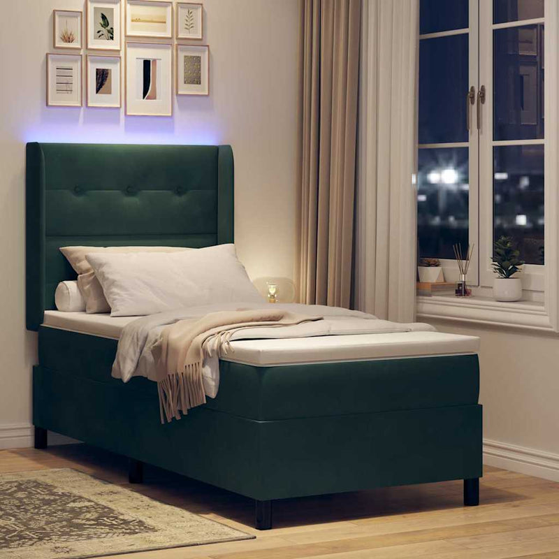 Pat cu arcuri cu benzi LED Verde 100 x 200 cm Catifea