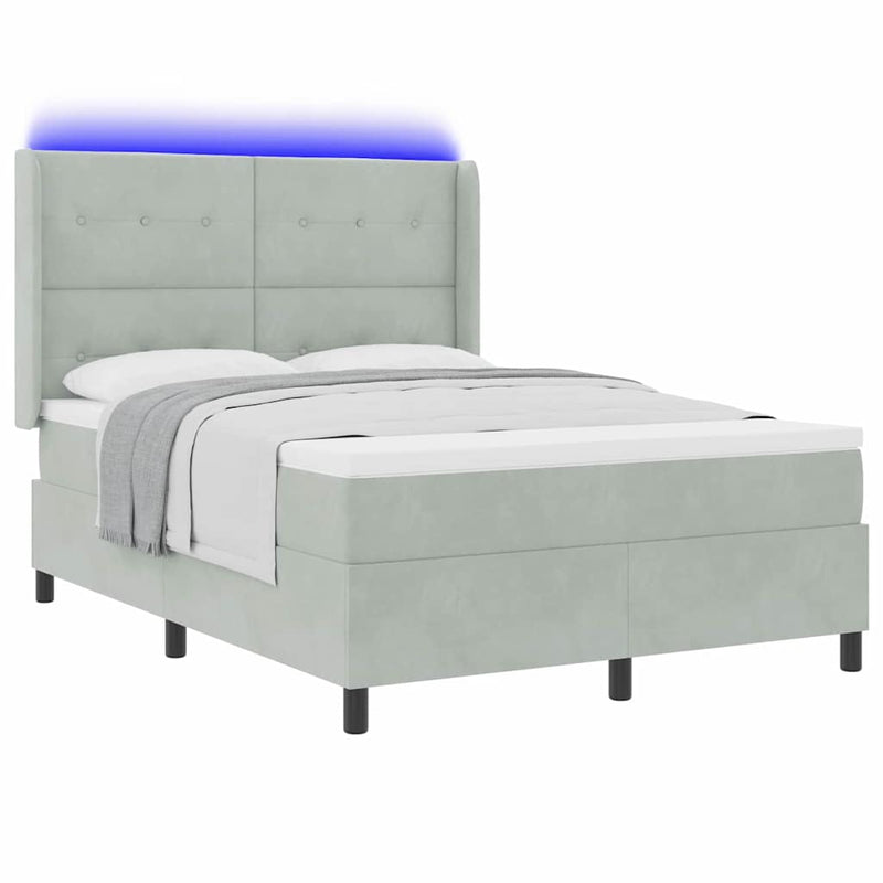 Pat cu arcuri cu benzi LED Gri deschis 140 x 190 cm Catifea
