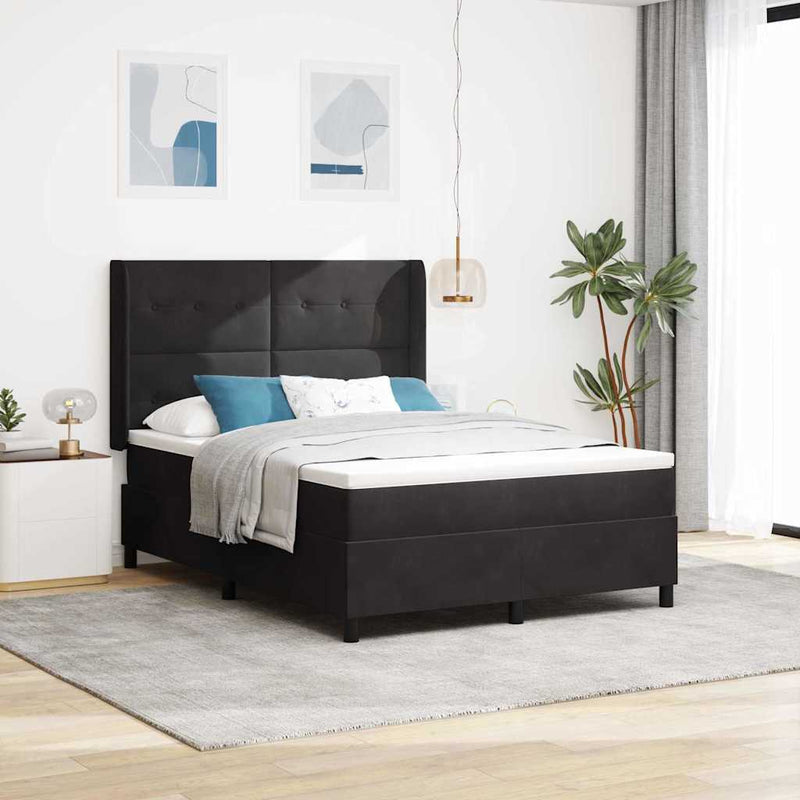 Pat cu arcuri cu benzi LED Negru 140 x 200 cm Catifea