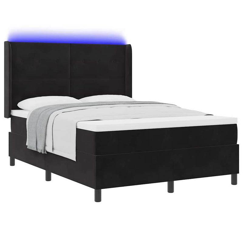 Pat cu arcuri cu benzi LED Negru 140 x 200 cm Catifea