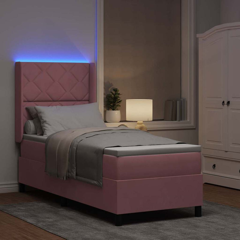 Pat cu arcuri cu benzi LED cu headboard Roz 80 x 200 cm Catifea