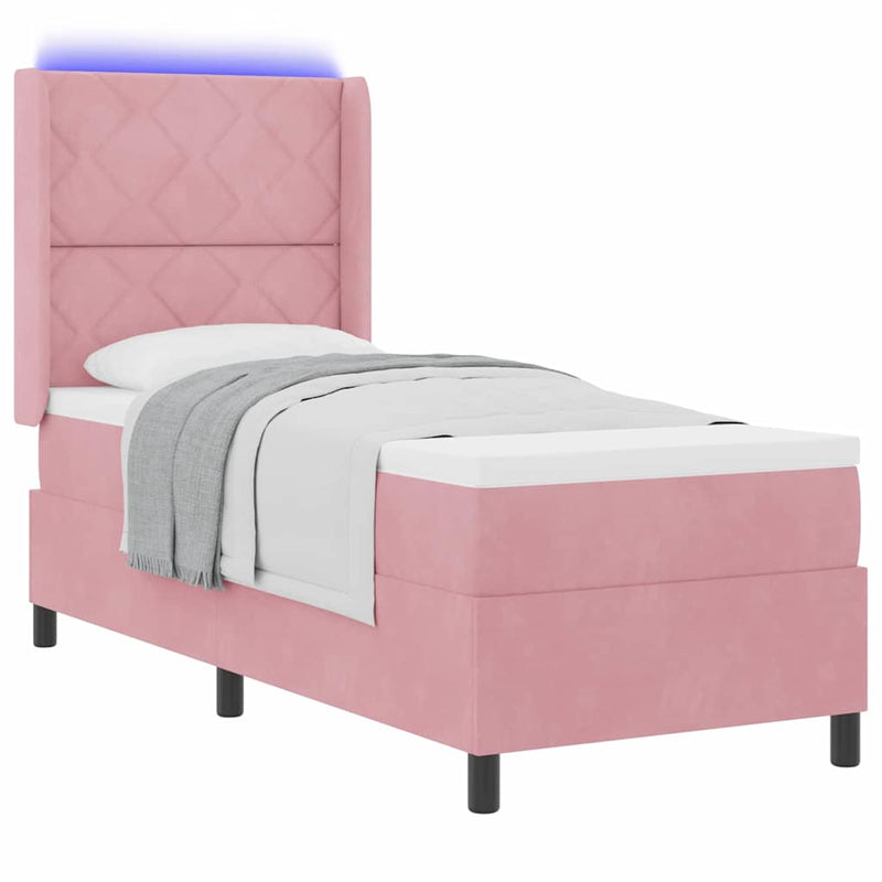 Pat cu arcuri cu benzi LED cu headboard Roz 80 x 200 cm Catifea